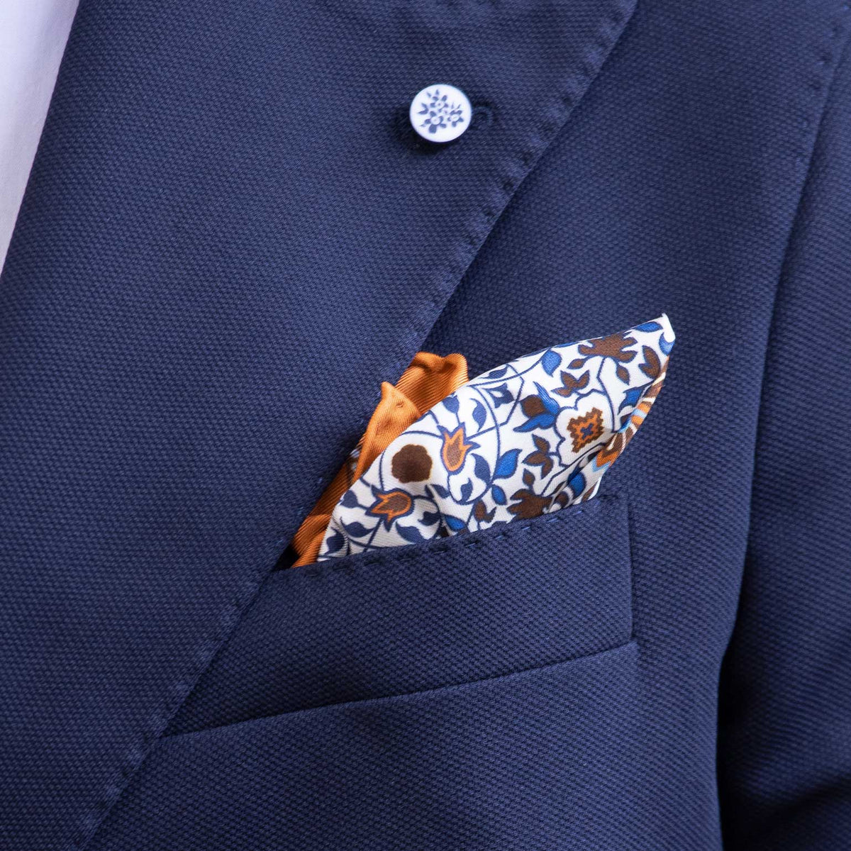 Rust and Blue Italian Silk Pocket Square