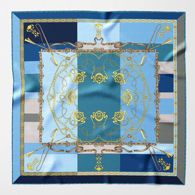 Italian Silk Satin Equestrian Scarf - Blue