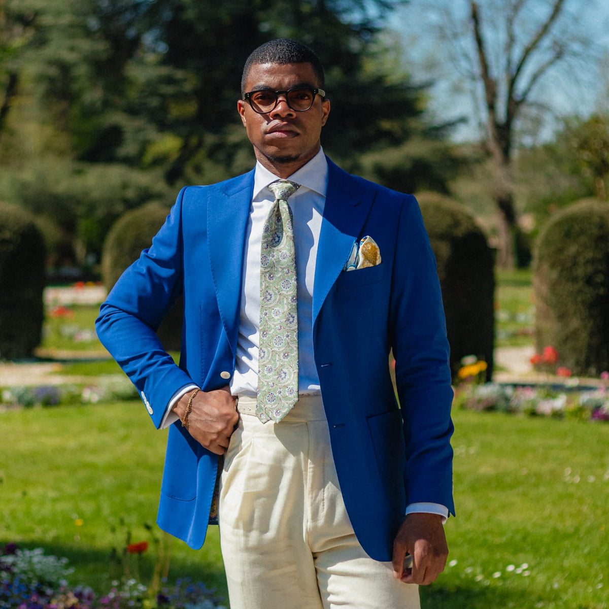 Italian Yellow and Blue Silk Pocket Square