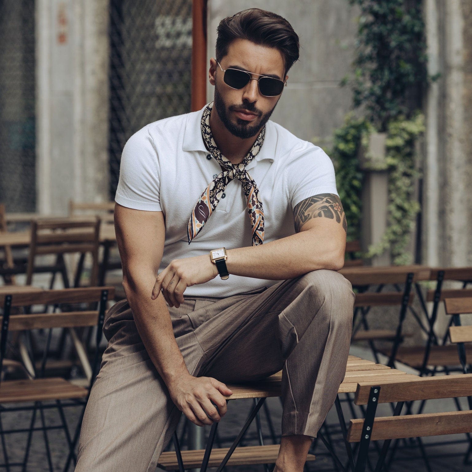 Brown Floral Italian Silk Neckerchief