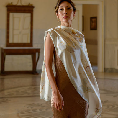 Italian Silk Satin Evening Shawl - Ivory