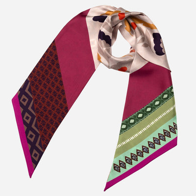 Italian Skinny Silk Scarf Pink Floral