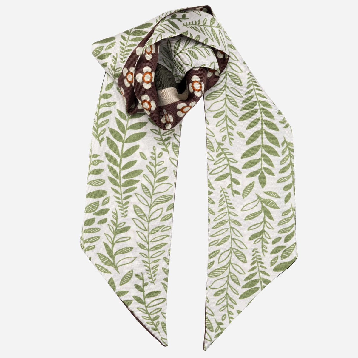 Green Floral Italian Designer Silk Twilly