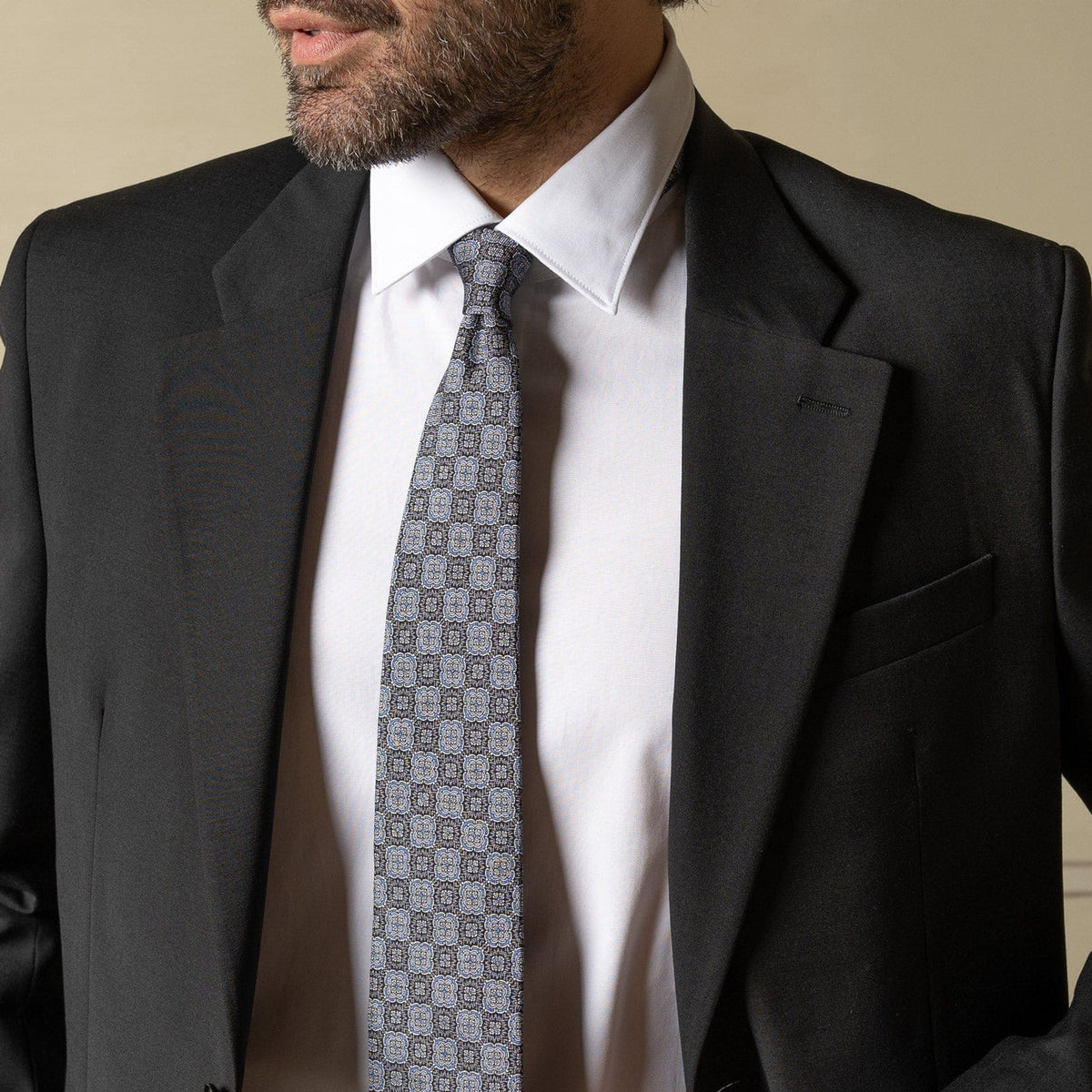 Best extra long grey printed Italian silk tie