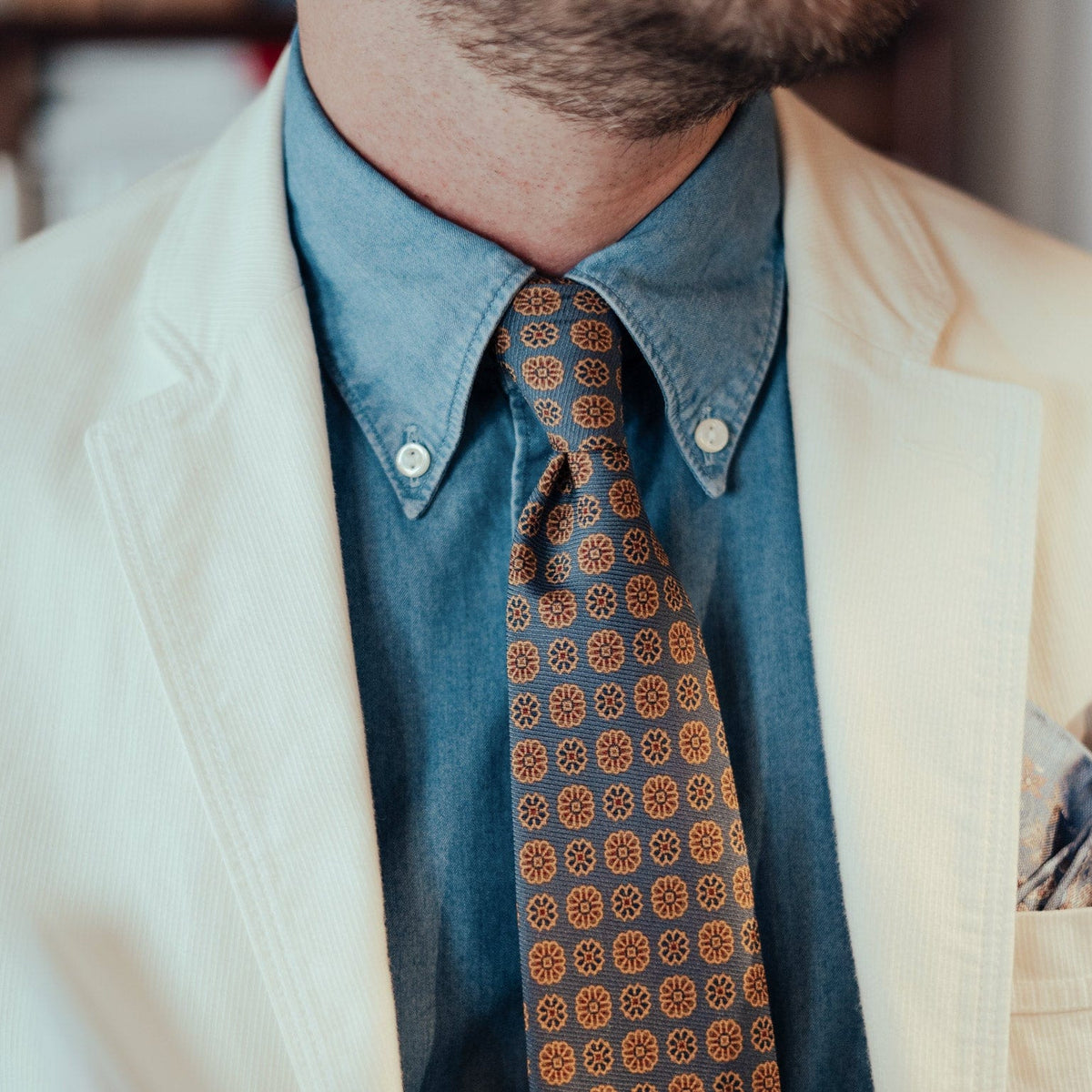 Handmade Blue Madder Silk Italian Tie