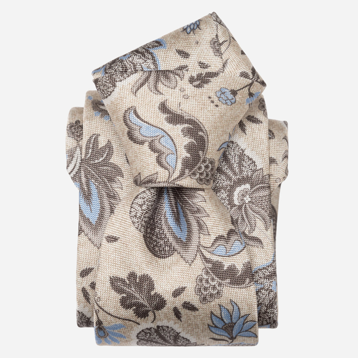 Designer Handmade Beige Floral Italian Silk Tie