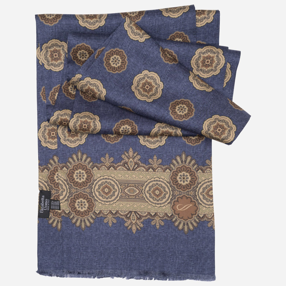 Italian Designer Men's Blue Silk Scarf