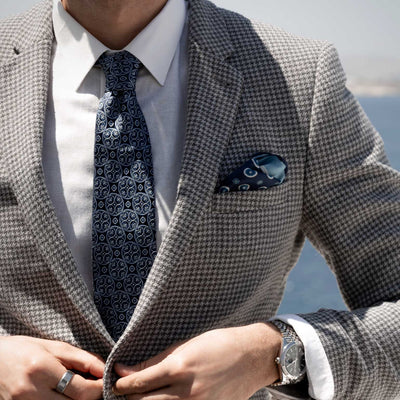 Luxury blue vintage pattern Italian silk tie