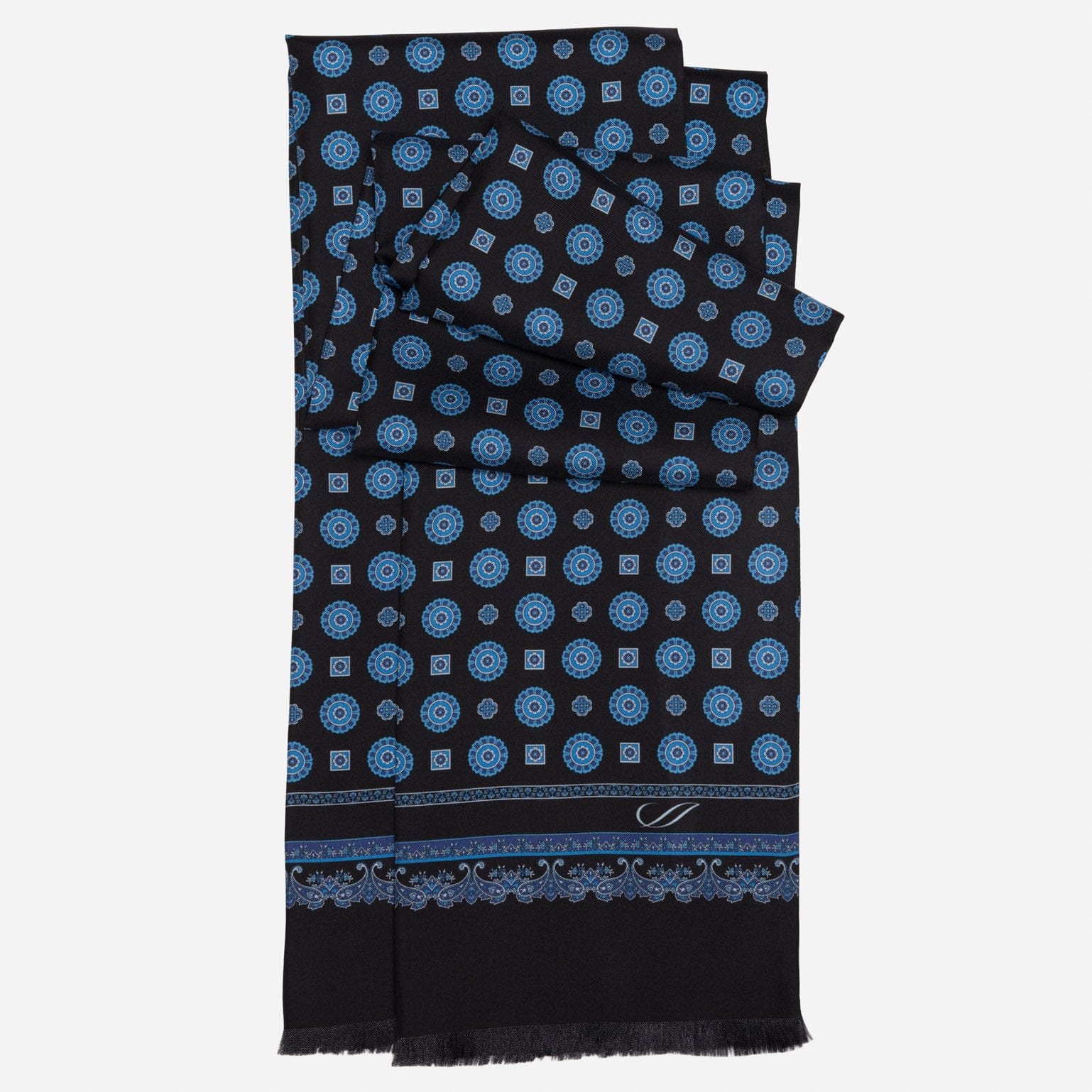 luxury black and blue Italian silk mens scarf
