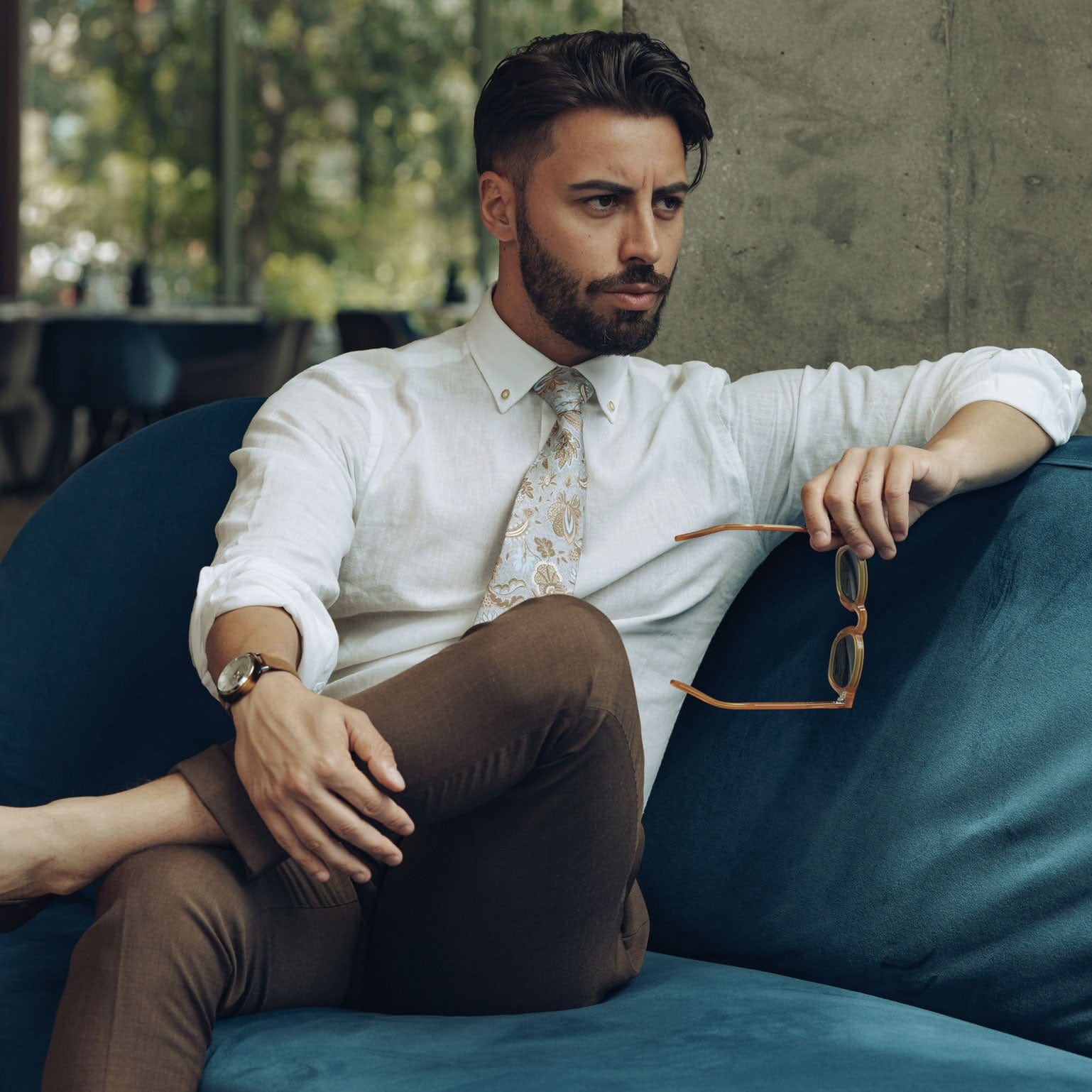 Handmade Blue Floral Italian Silk Tie