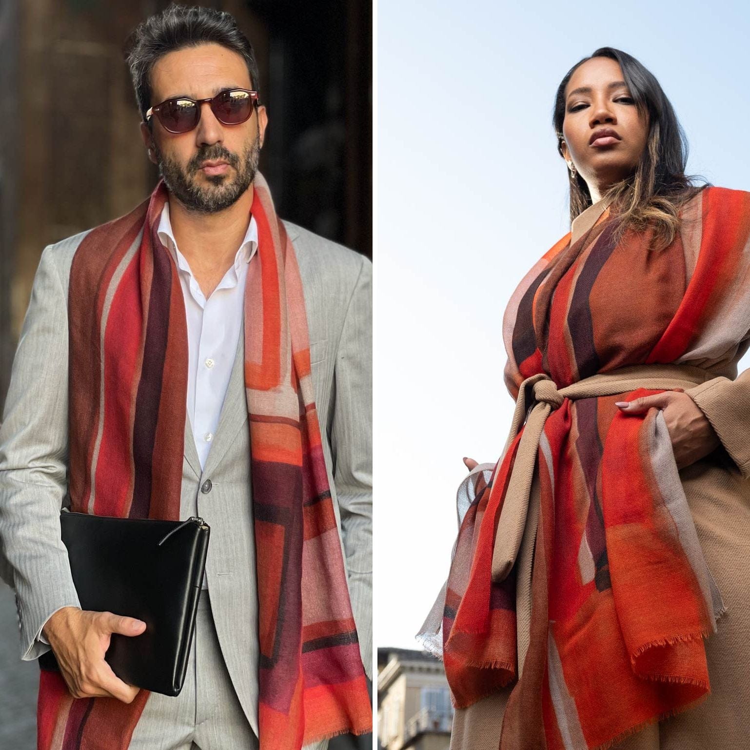 Handmade lightweight Italian red wool scarf