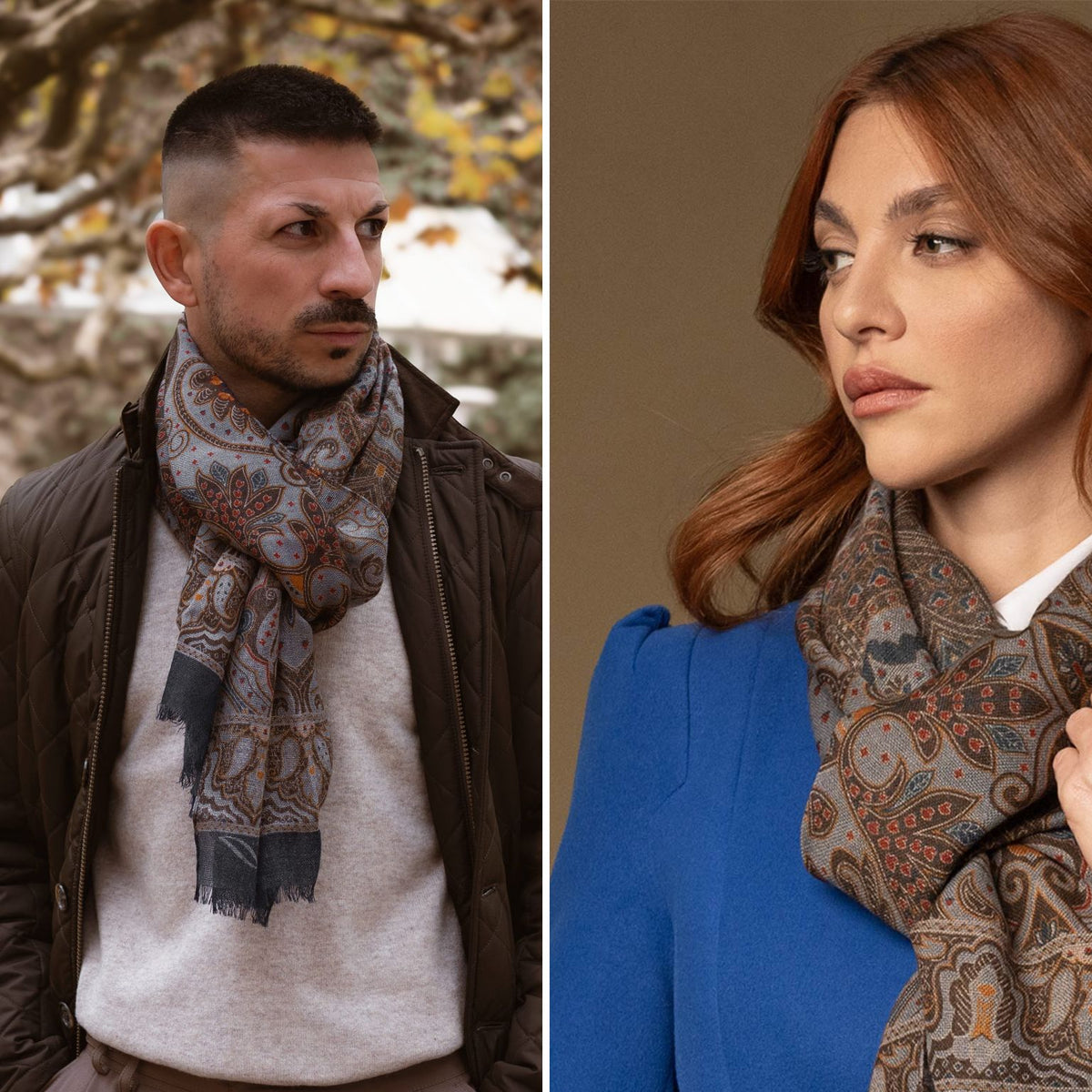 
Lightweight Italian Wool Scarf - Steel Blue Paisley