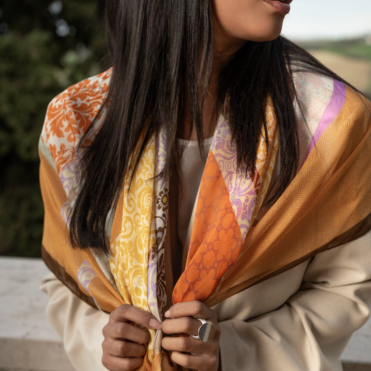Women&#39;s best extra large orange silk scarf wrap