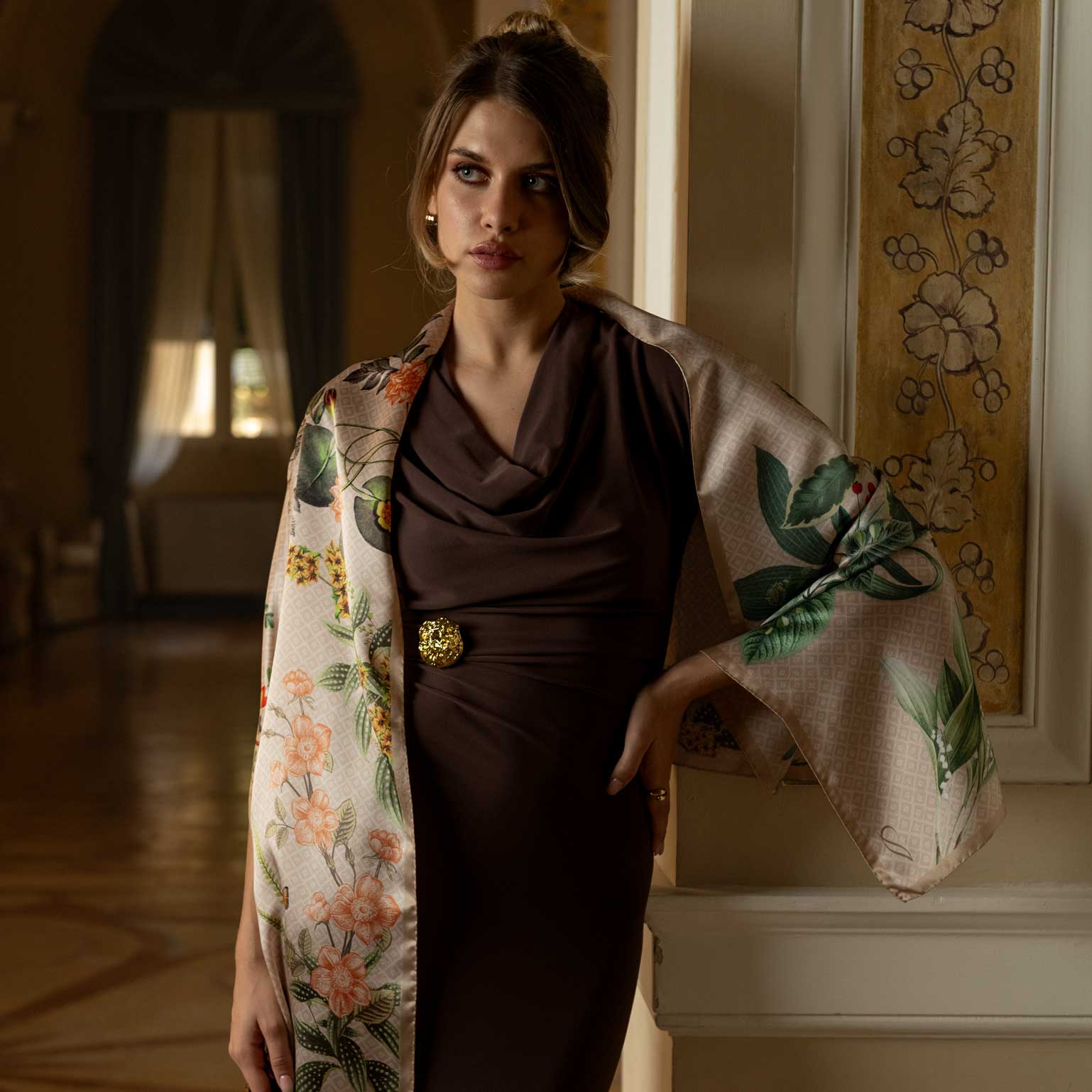 Women's luxury designer handmade Italian silk scarf