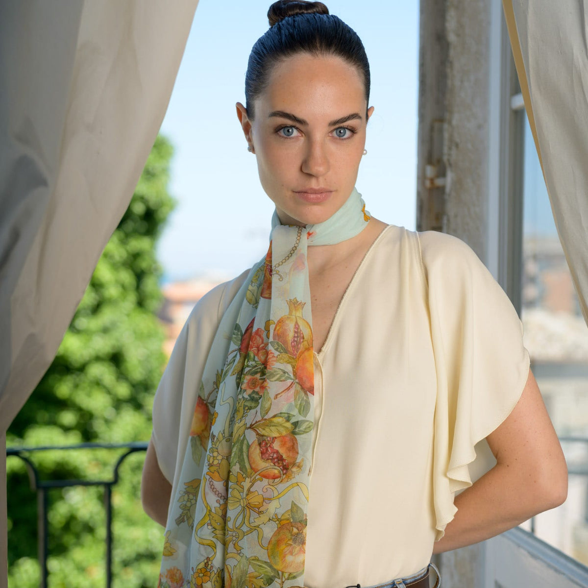 Women's Aqua Italian Long Silk Scarf