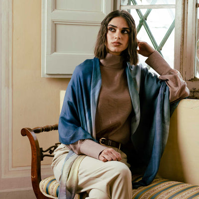 Ocean Blue Modal Silk Square Scarf