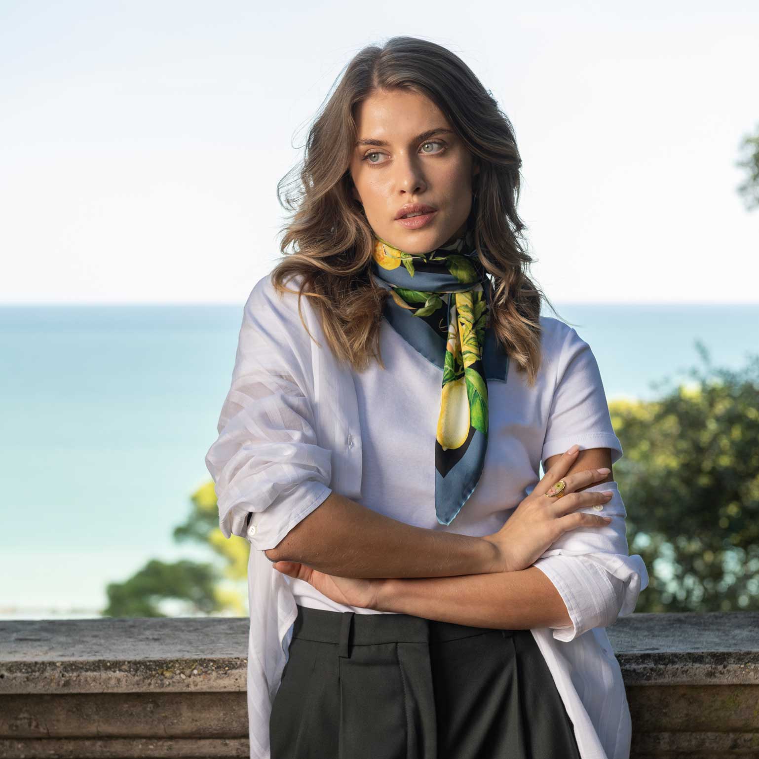 Designer Italian Silk Square Scarf - Black