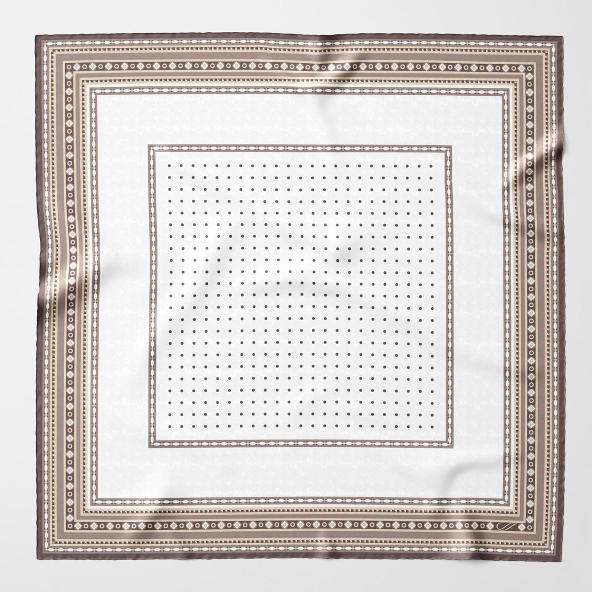 Beige and White Silk Italian Pocket Square