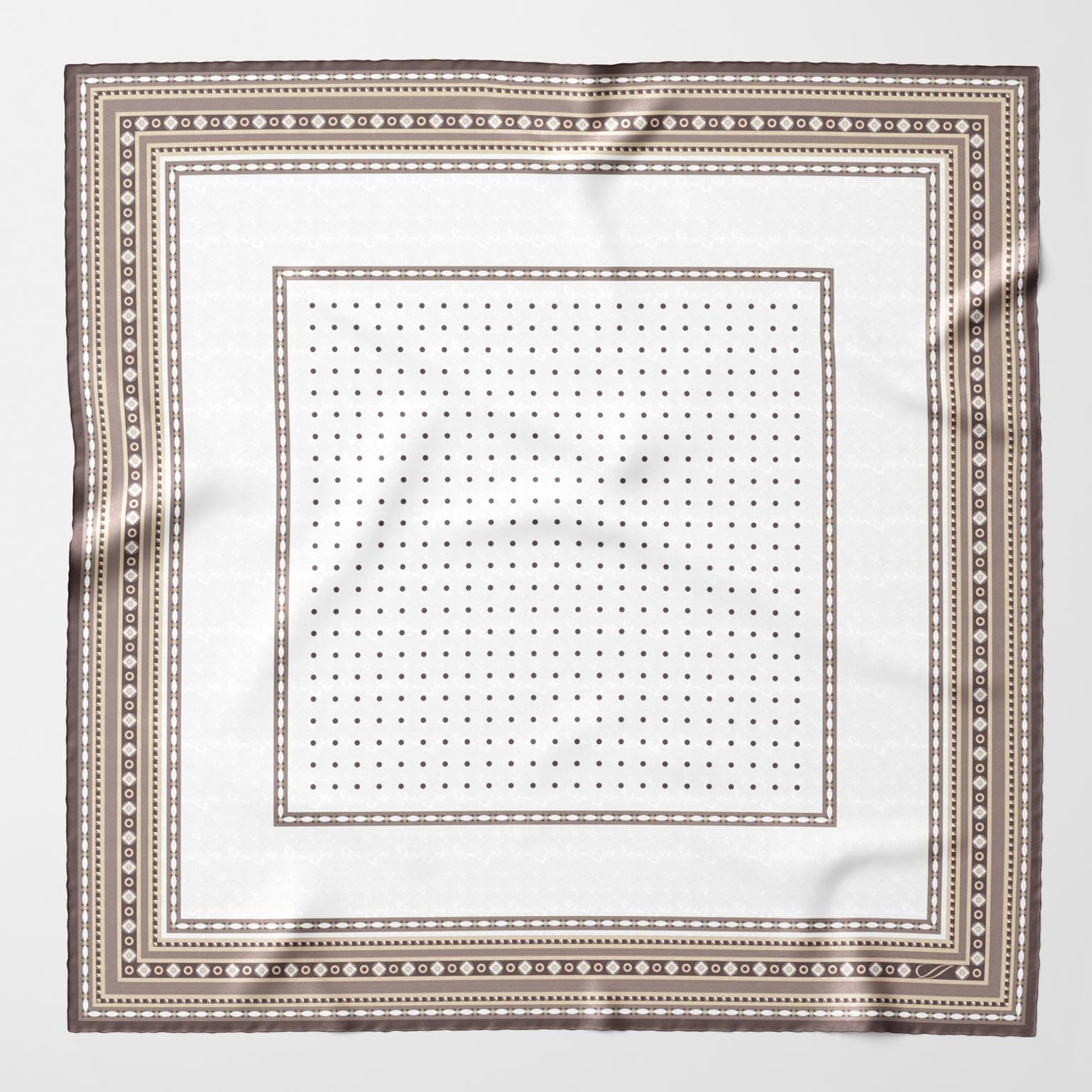 Beige and White Silk Italian Pocket Square