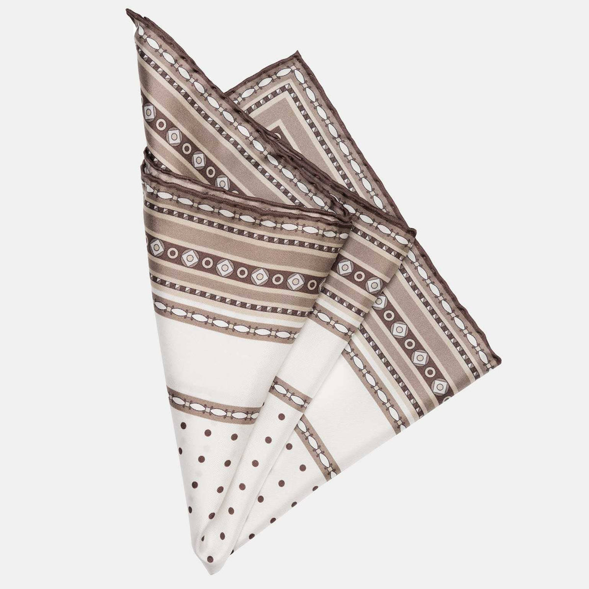 Beige and White Silk Italian Pocket Square