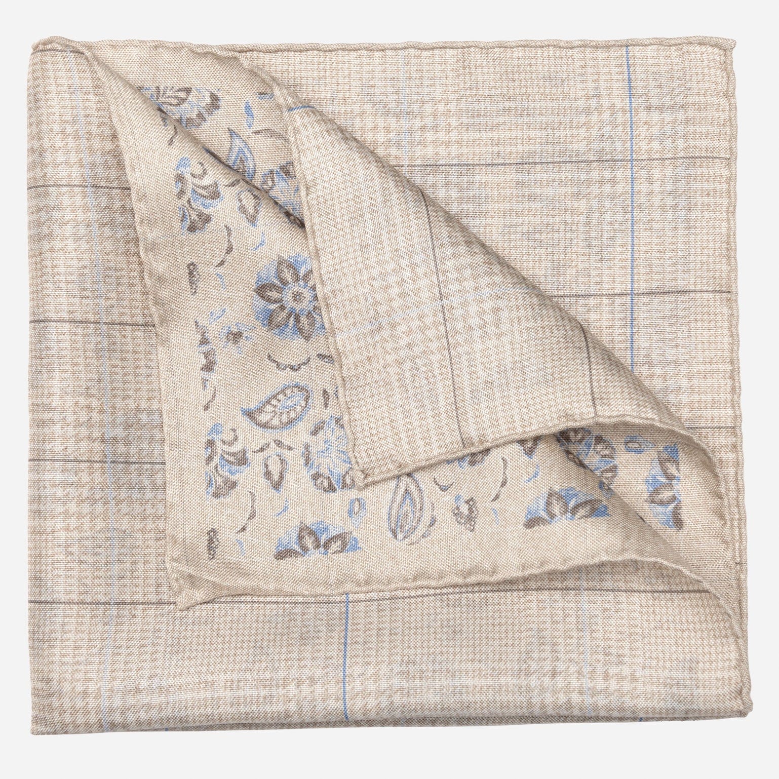 Double Sided Silk Pocket Square Beige