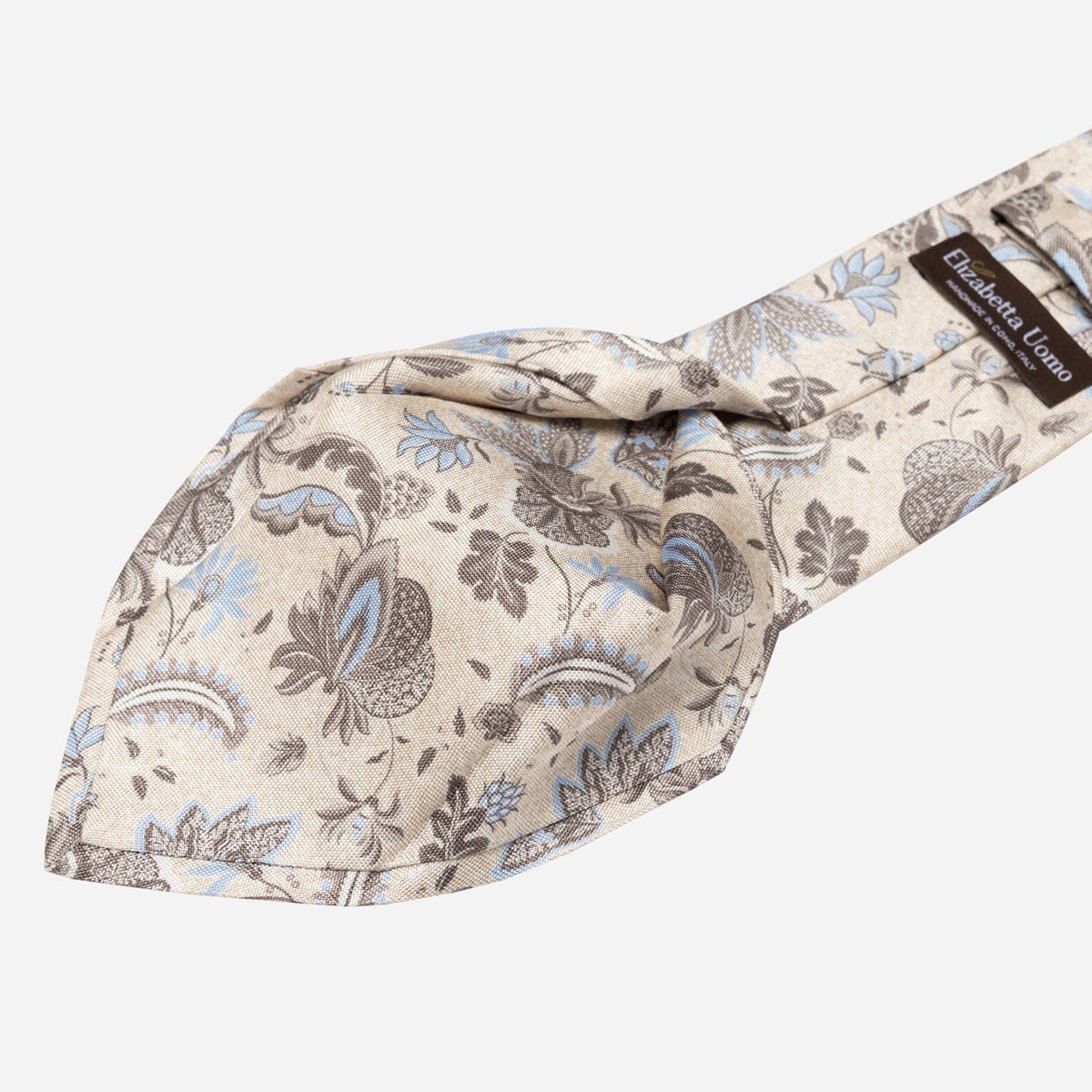 Handmade Beige Floral Italian Silk Tie