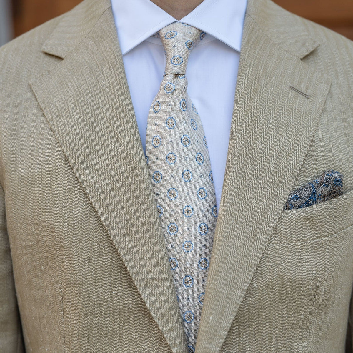 Beige and Tan Italian Silk Tie