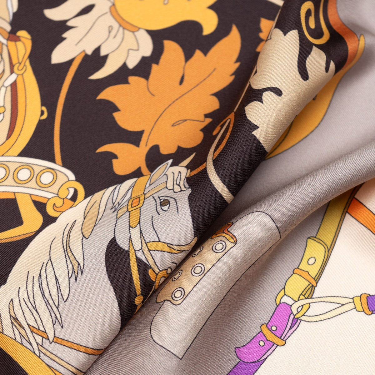 Designer Italian Silk Square Scarf - Tan