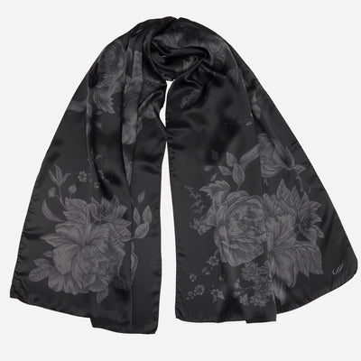 Black Floral Silk Evening Shawl