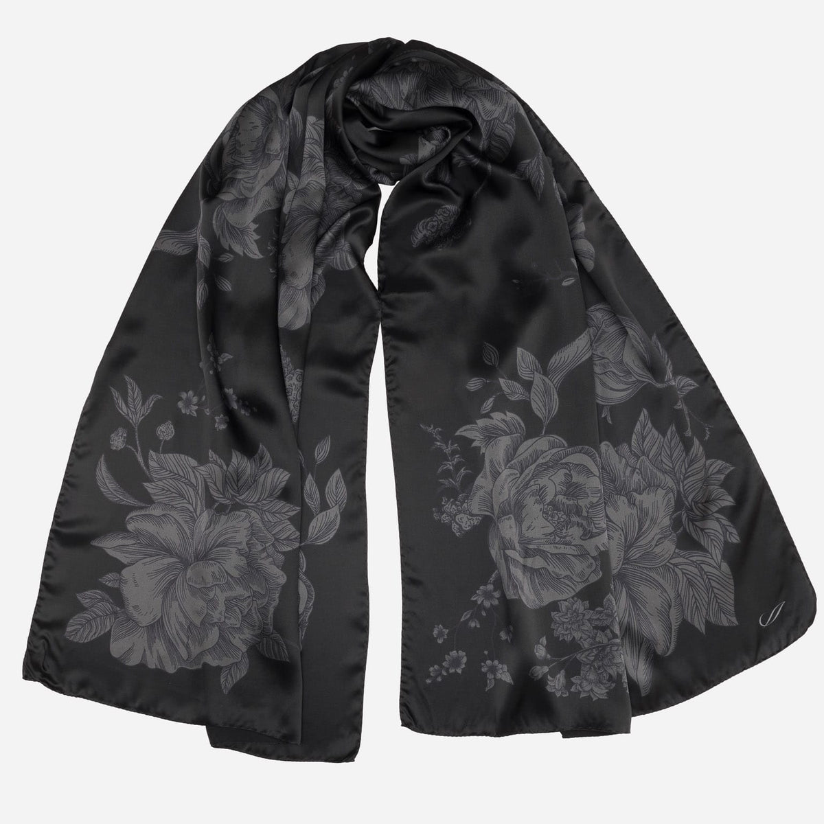 Black Floral Silk Evening Shawl