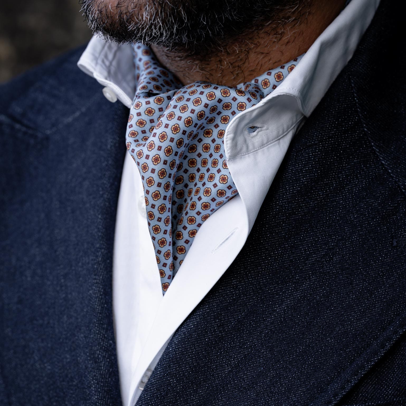 Blue Italian Silk Ascot Tie Day Cravat