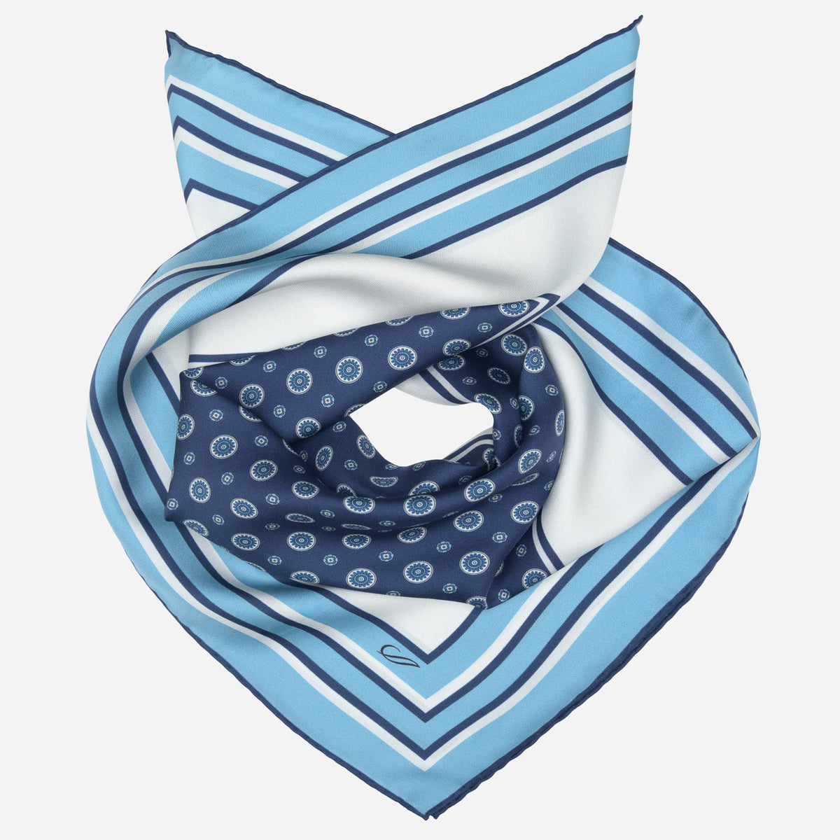 Blue Italian Designer Silk Neckerchief