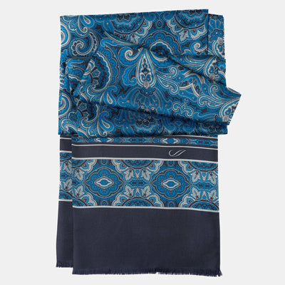 Men's Italian Blue Paisley Silk Dress Scarf
