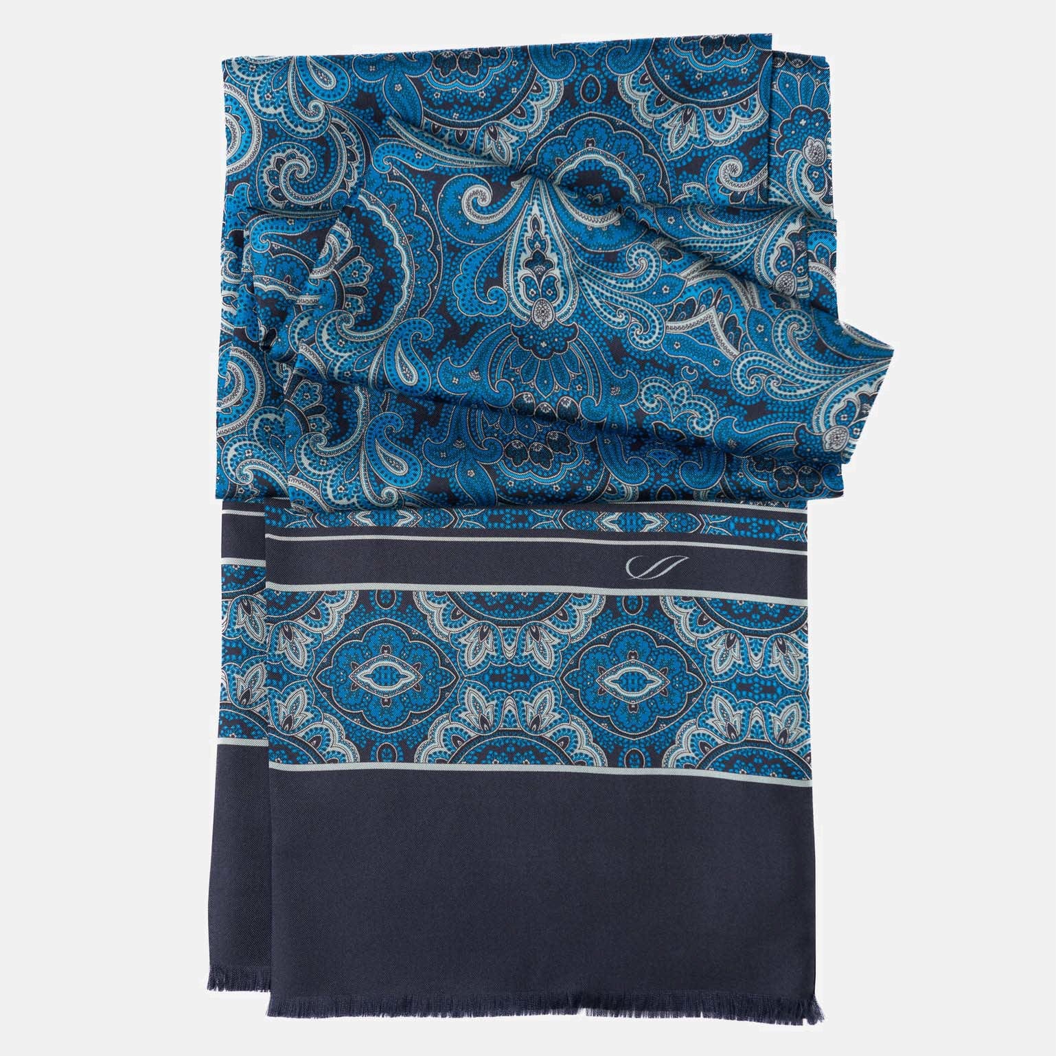 double sided blue Italian silk scarf for men