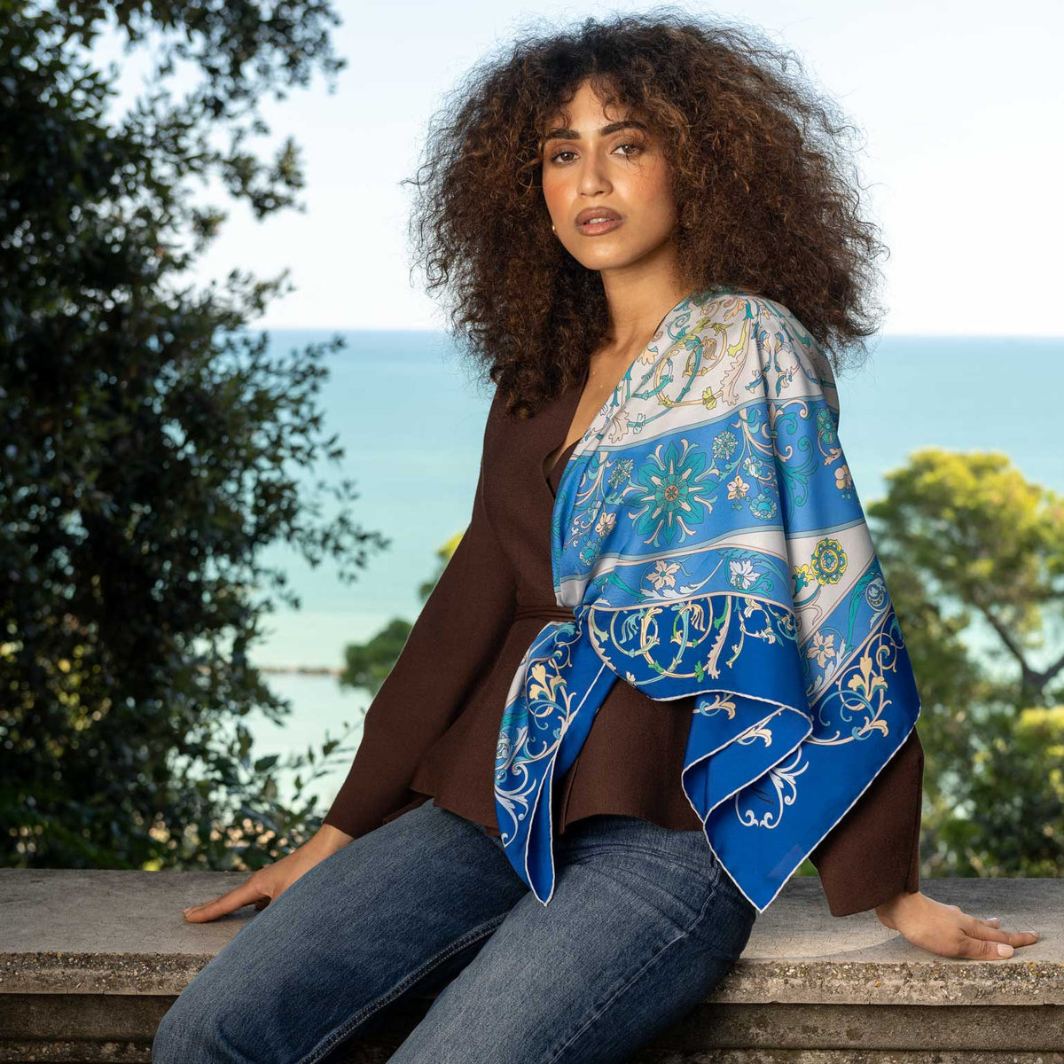 blue 
designer handmade Italian silk scarf