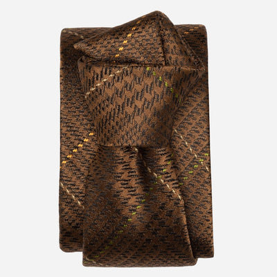 Italian Plaid Brown Handmade Silk Tie