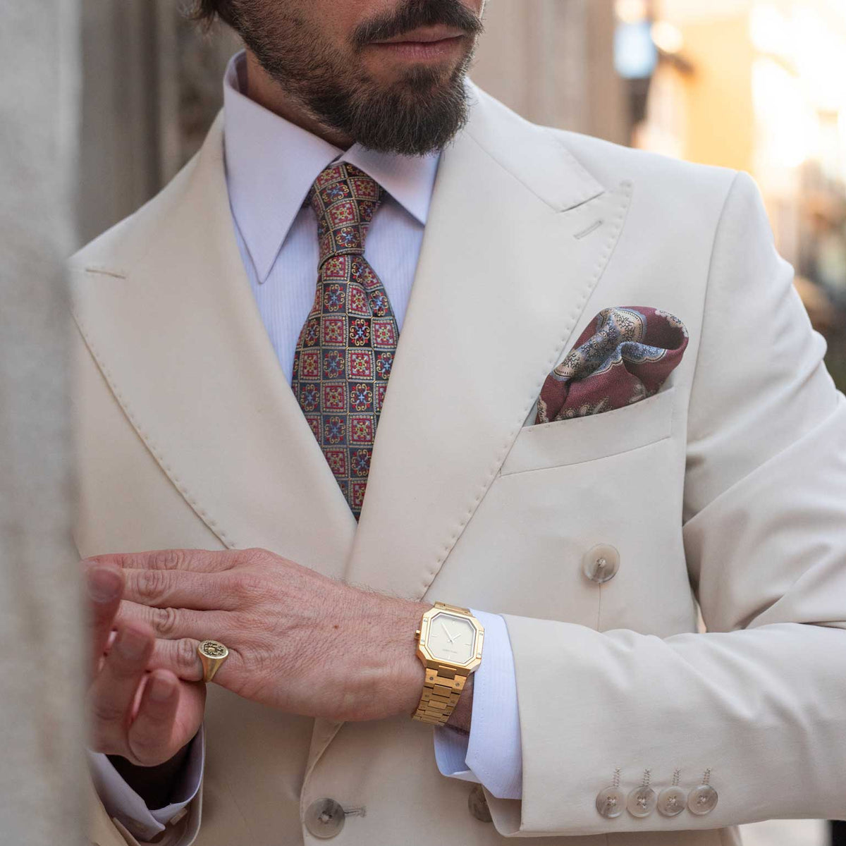 Luxury designer silk tie and pocket square