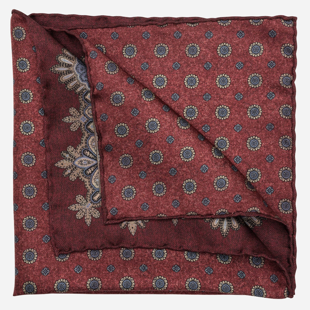Double Sided Burgundy Silk Pocket Square