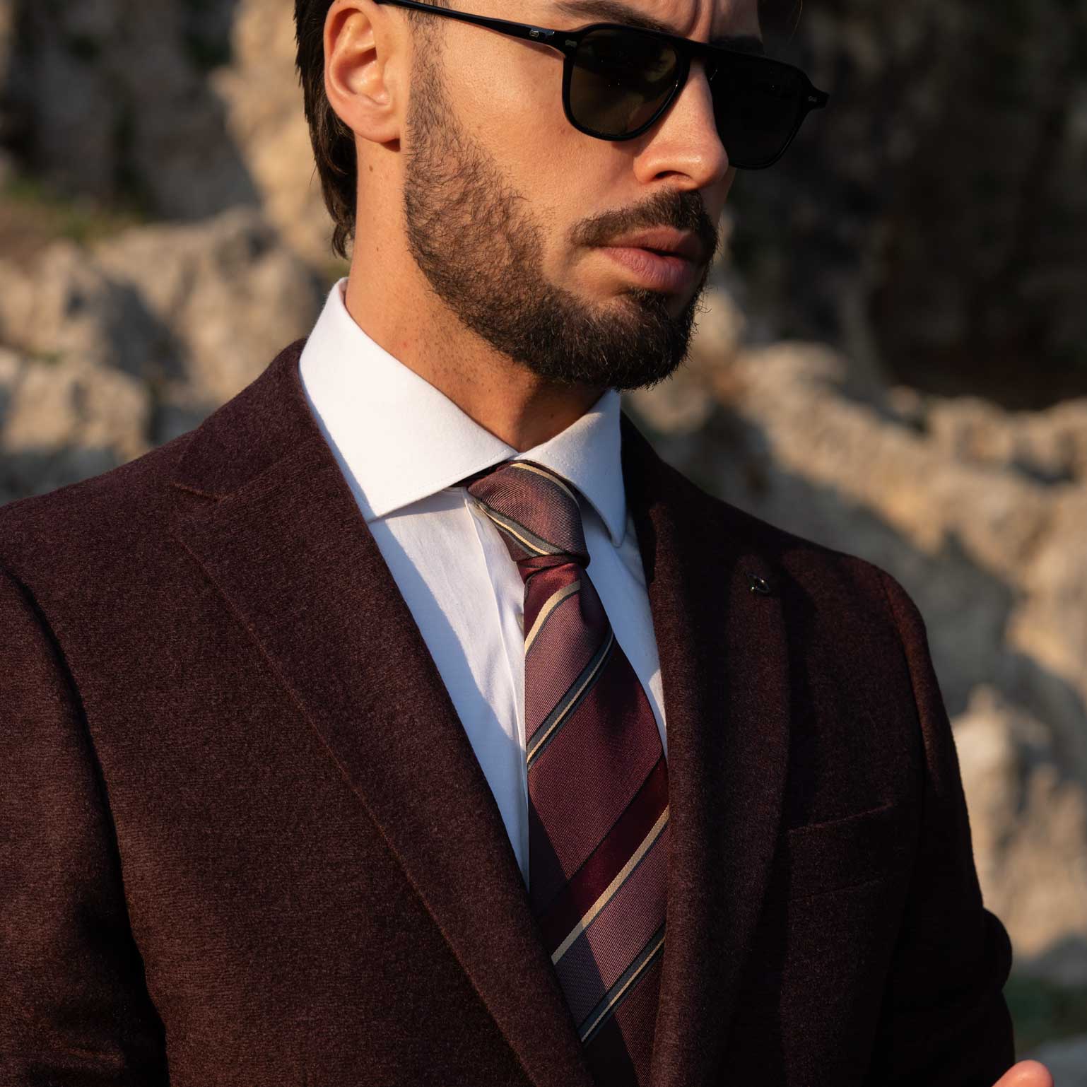 Italian Handmade Burgundy Striped Silk Tie