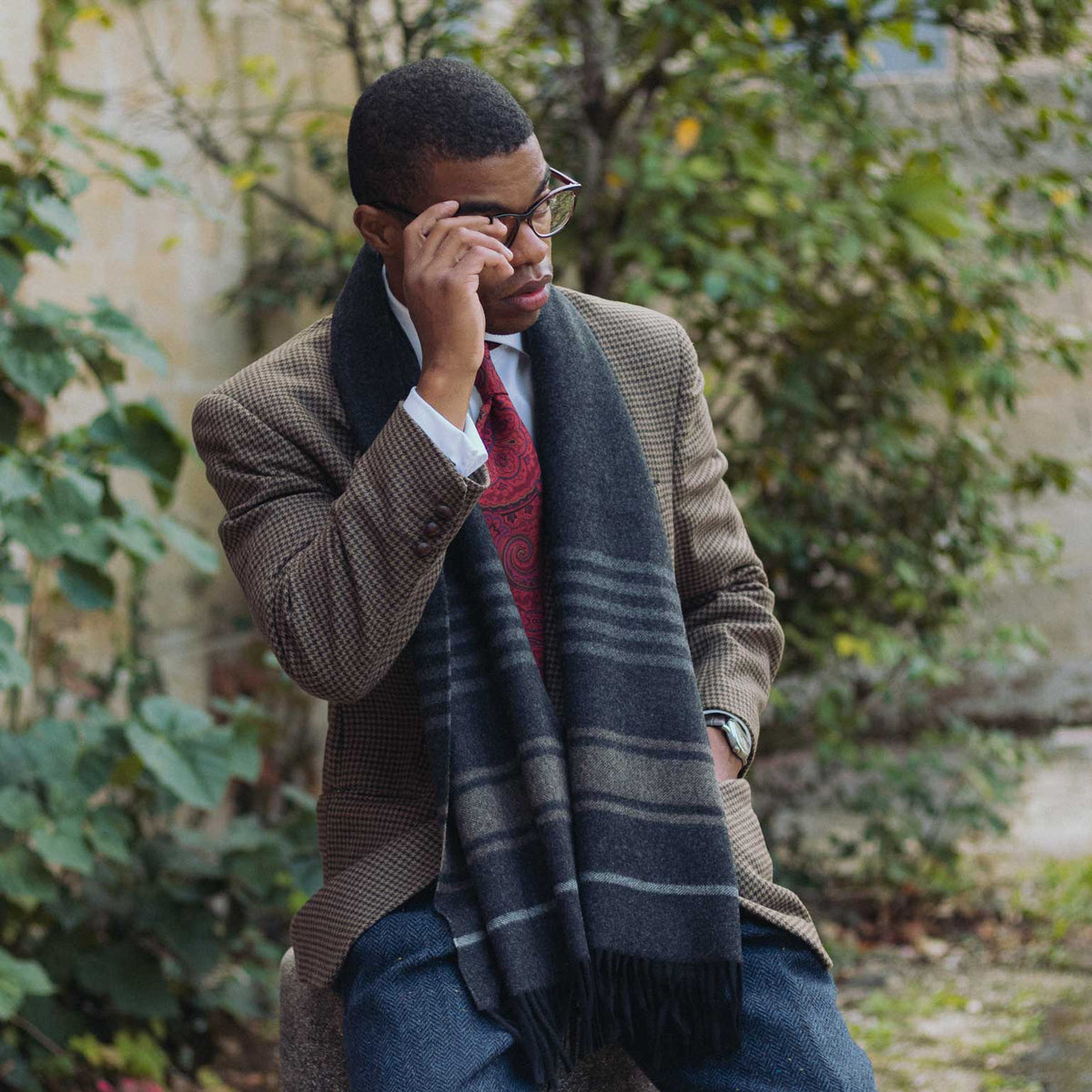 Grey Italian Wool Cashmere Scarf