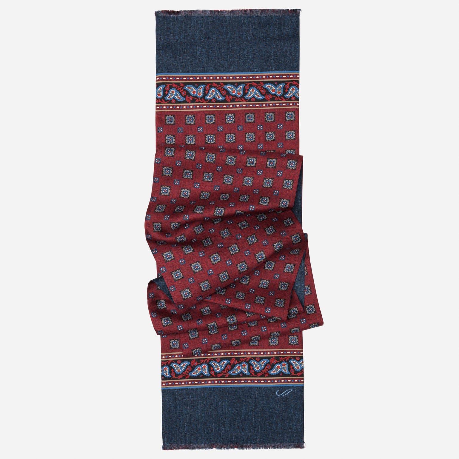 Dark Red Italian Designer Silk Scarf