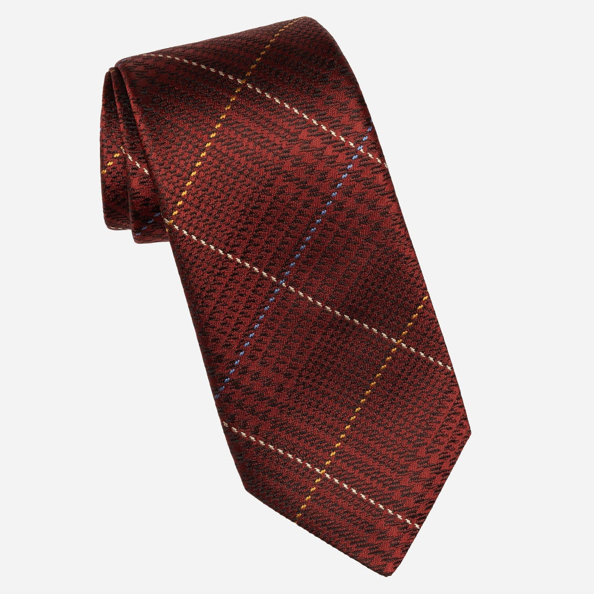 Italian Dark Red Plaid Handmade Silk Tie