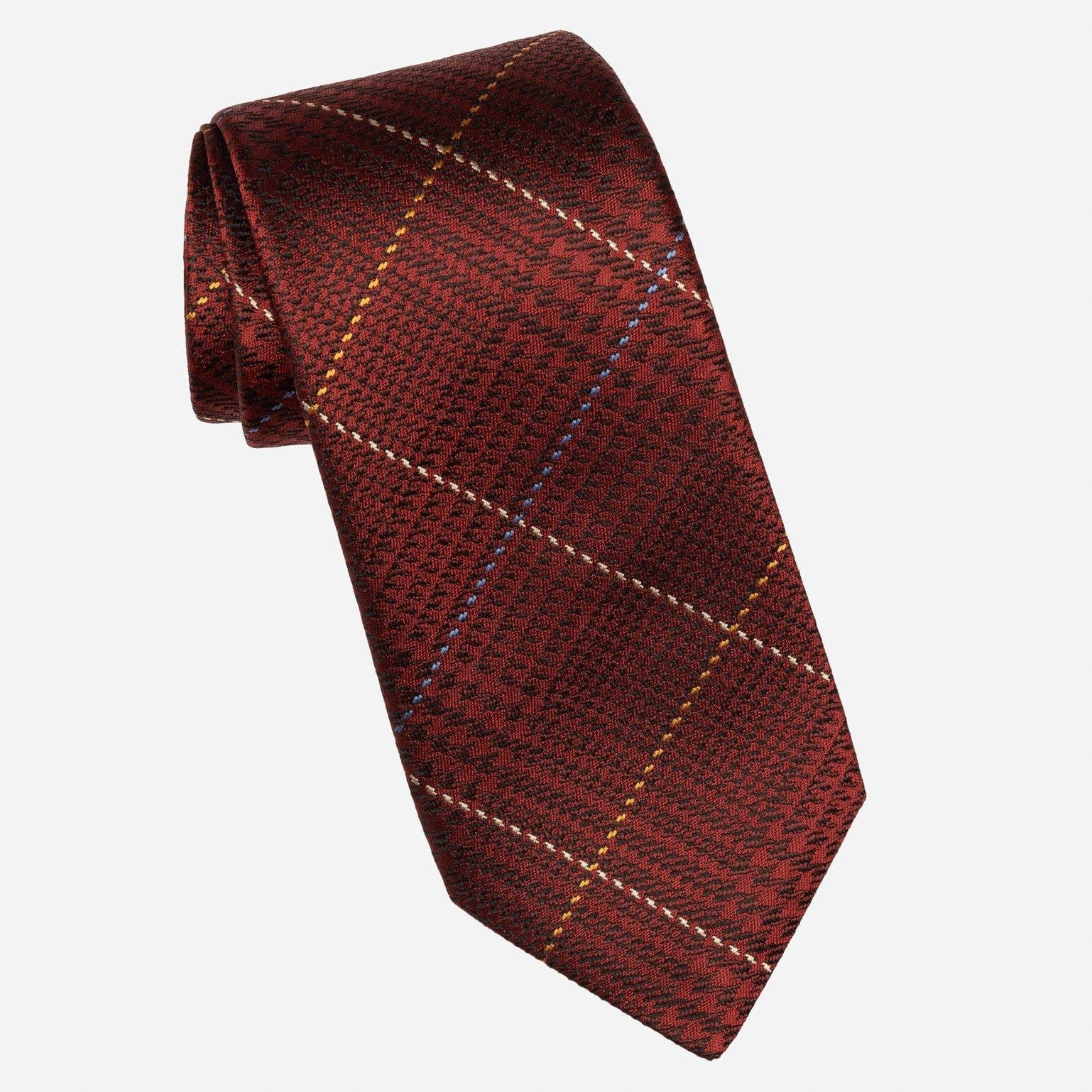 Italian Dark Red Plaid Handmade Silk Tie