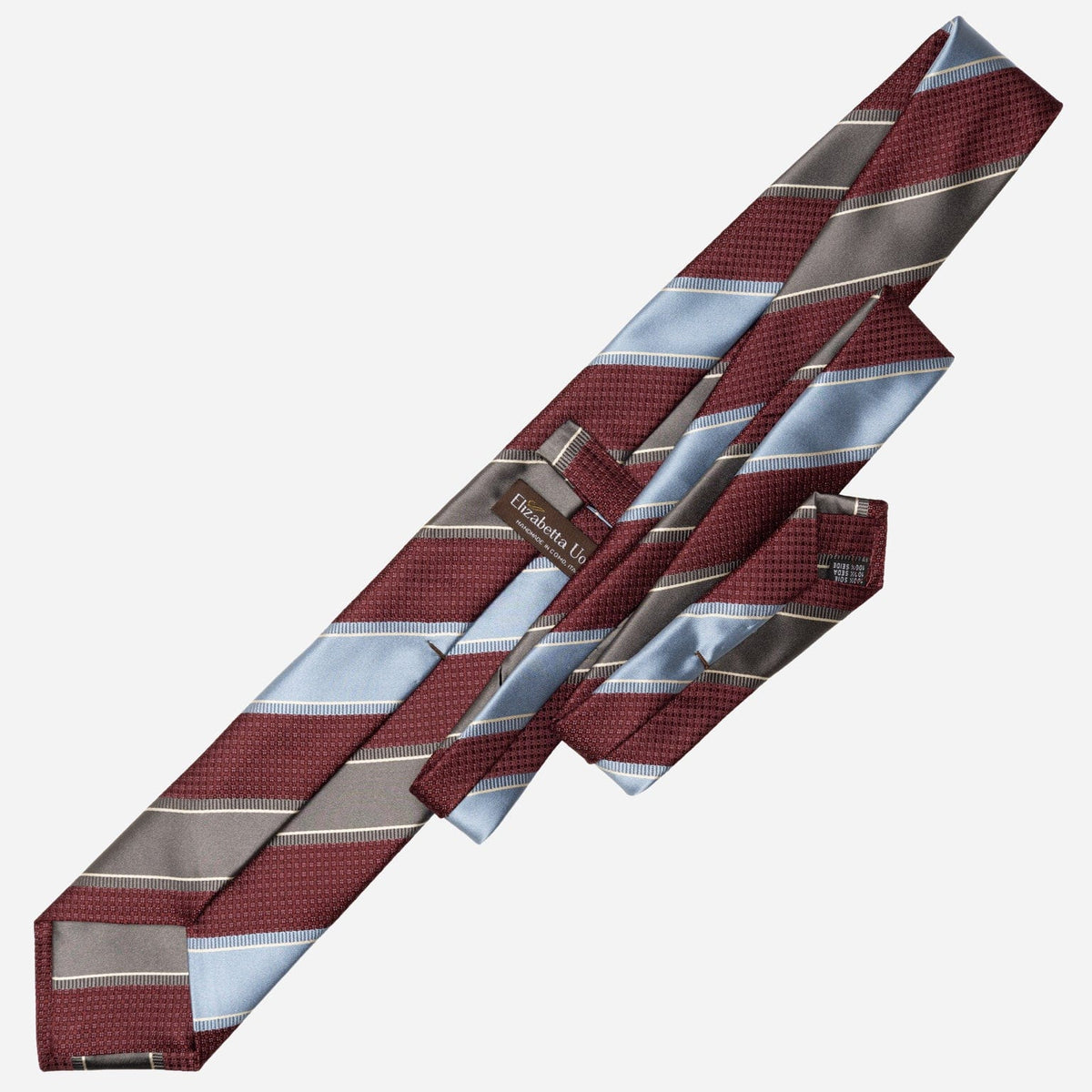 Italian Burgundy Grey and Blue Striped Tie