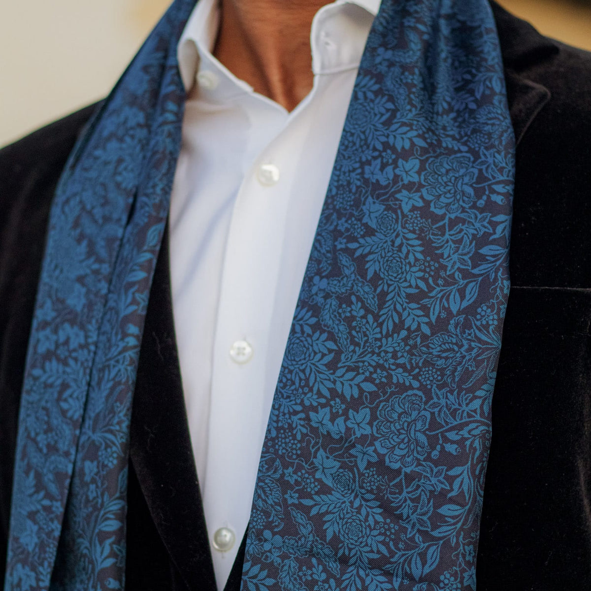 Italian Designer Dark Blue Silk Scarf