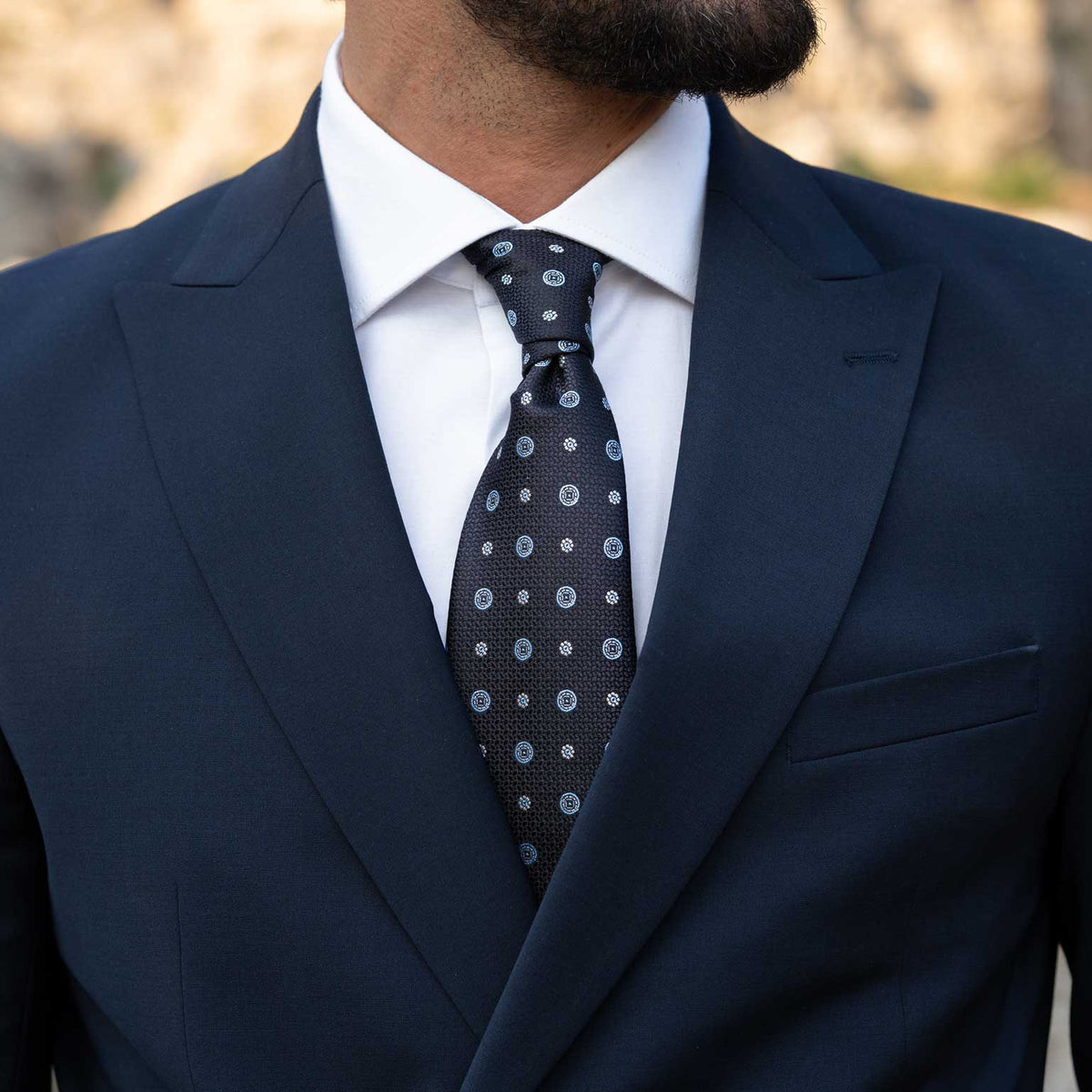 Handmade Italian designer dark navy silk tie