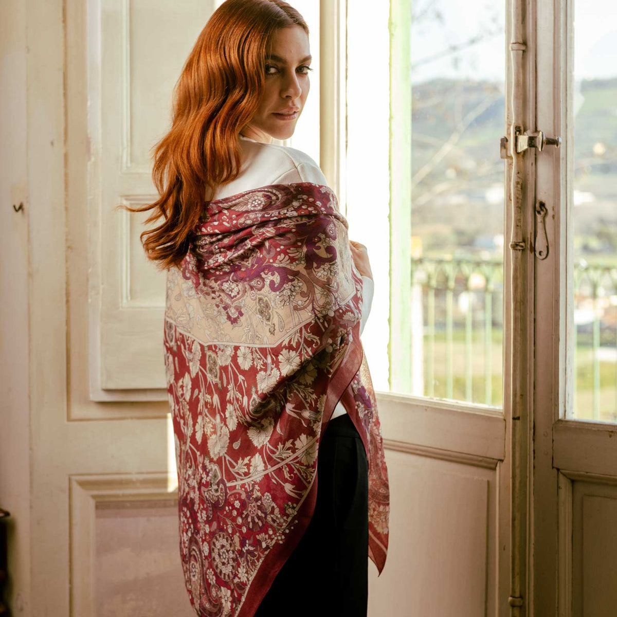 Berry Red Modal Cashmere Square Scarf