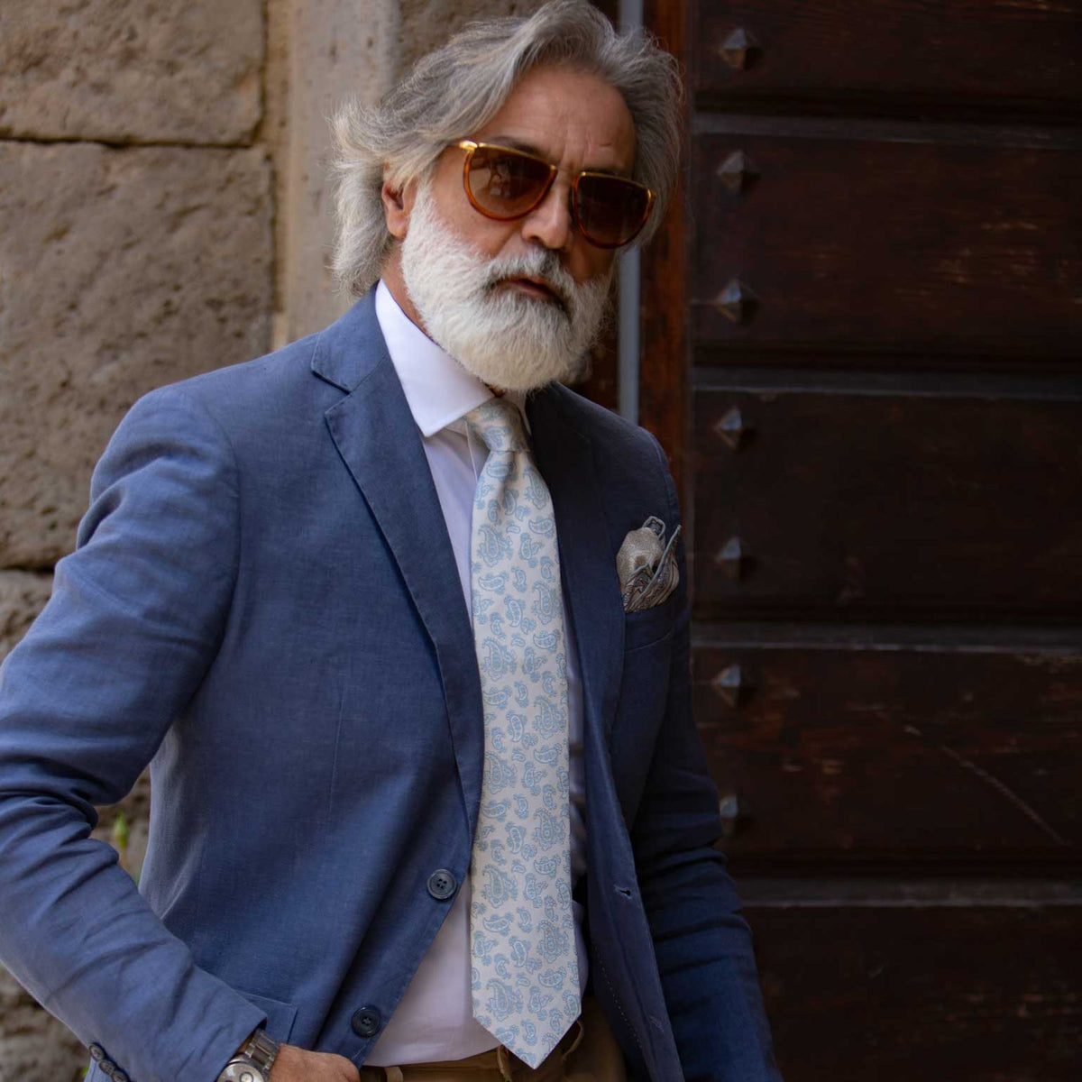 Sky Blue Paisley Designer Silk Tie