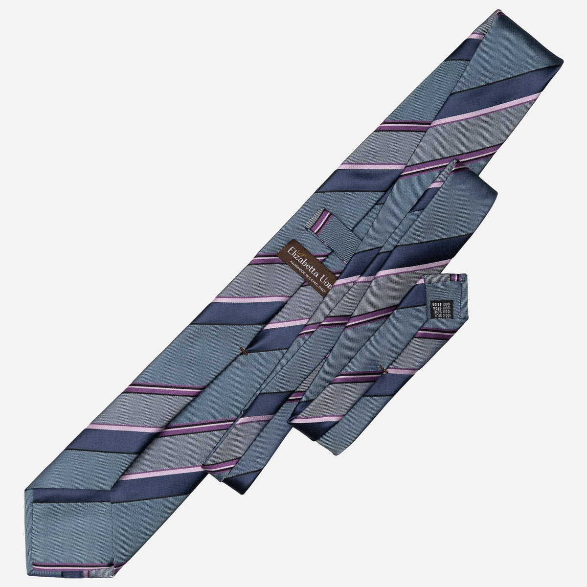 Italian Blue and Lavender Striped Silk Tie