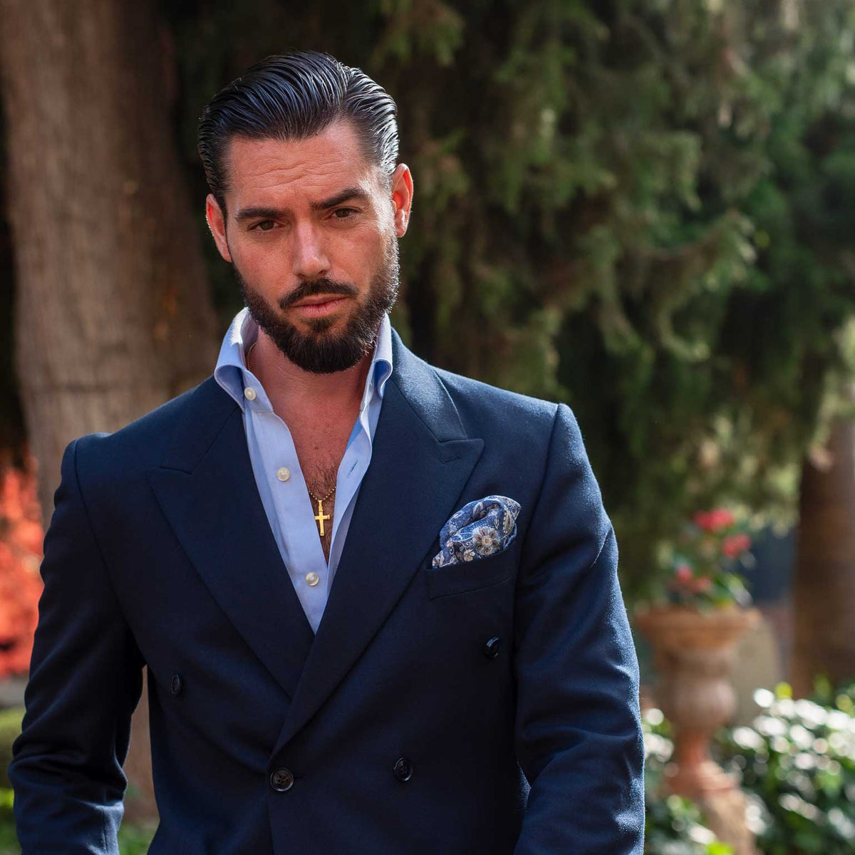 Luxury Italian hand rolled large silk double-sided pocket square for men